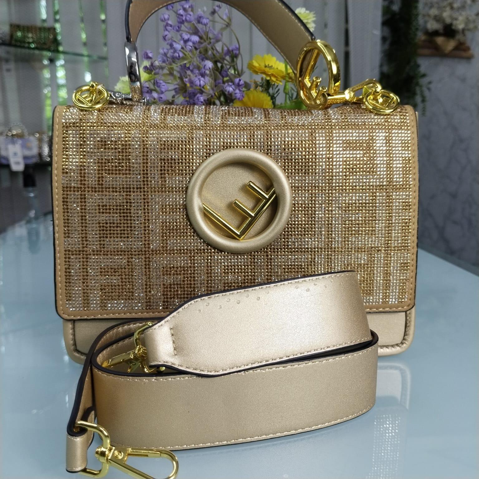 China Luxurious Hand Bag with Long Belt – Golden