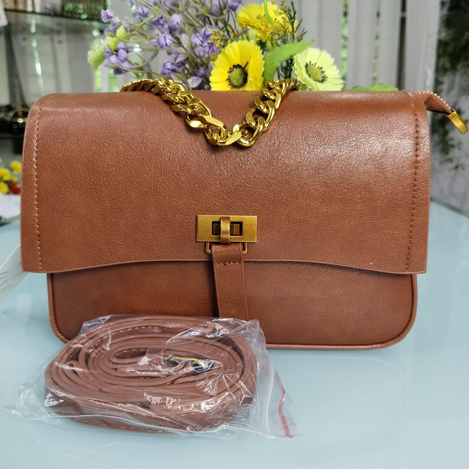 Original Premium Leather Hand Bag with Long Belt – Coffee