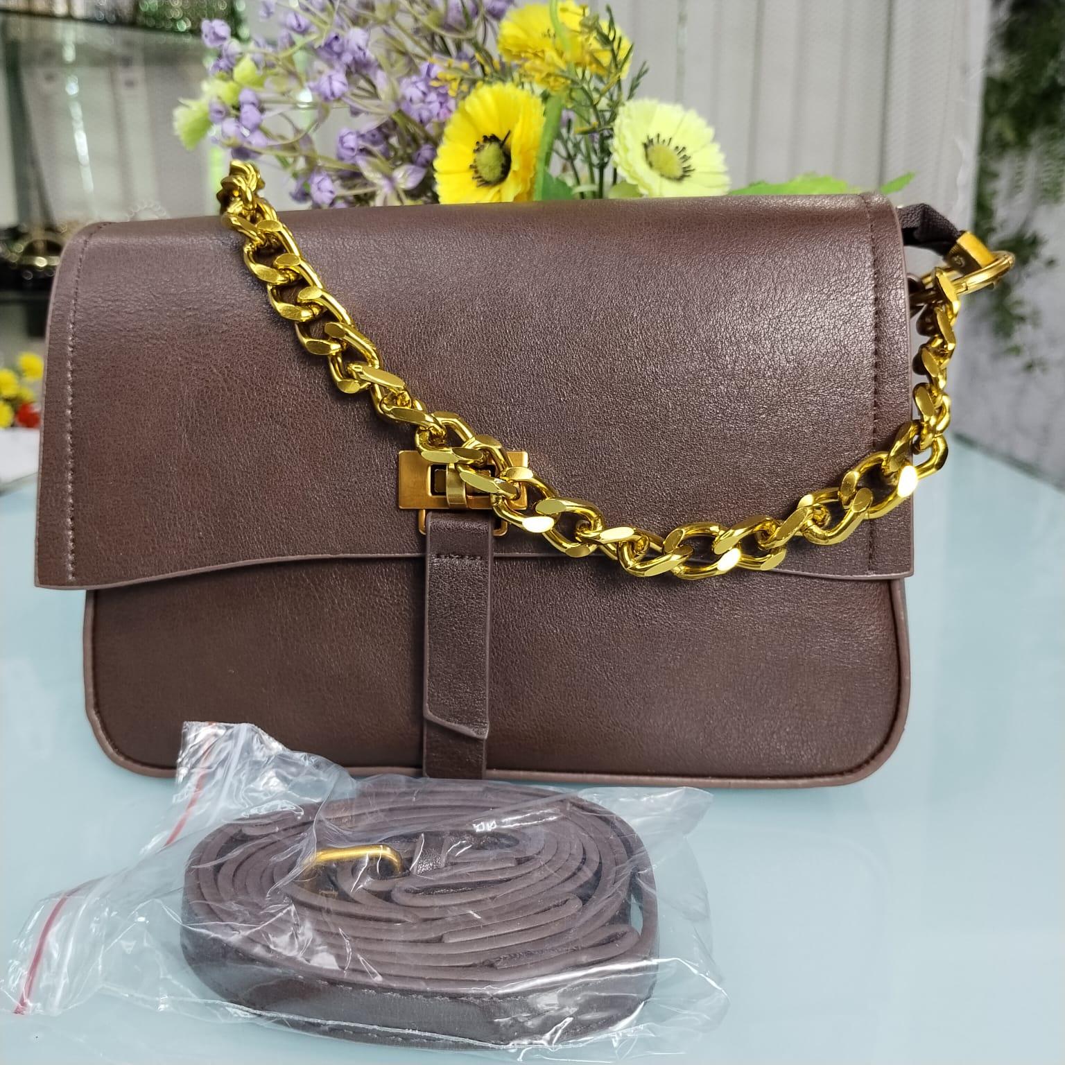 Original Premium Leather Hand Bag with Long Belt – Chocolate