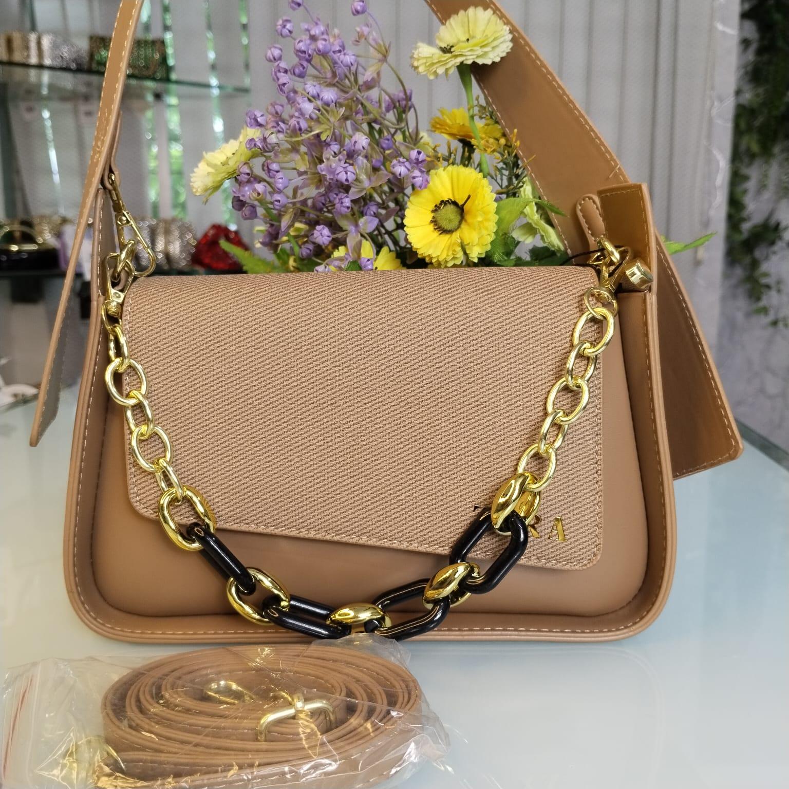 Zara Brand Lusarious Hand Bag with Long Belt – Khaki