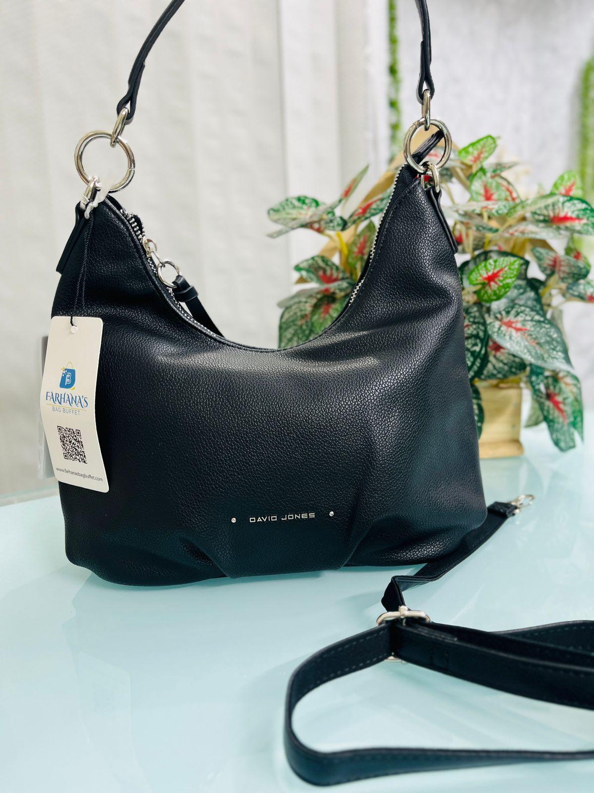 DAVIDJONES Soft Leather Black Shoulder Bag for Women – Lightweight & Stylish