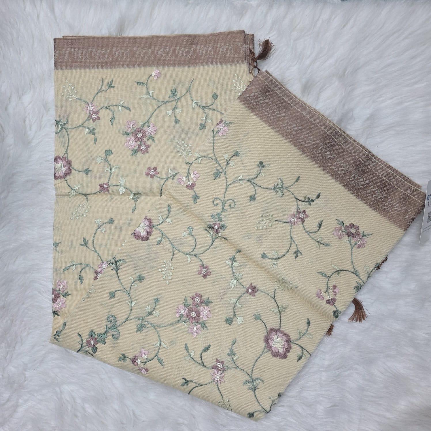 Soft Kota Embroidered Saree – Elegant Floral Embroidery with Premium Comfort